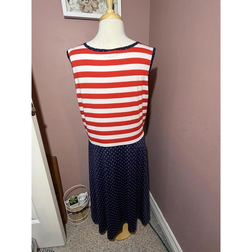 LuLaRoe Nicki Dress 3XL Patriotic Red White Blue Anchors Sleeveless - Picture 3 of 10